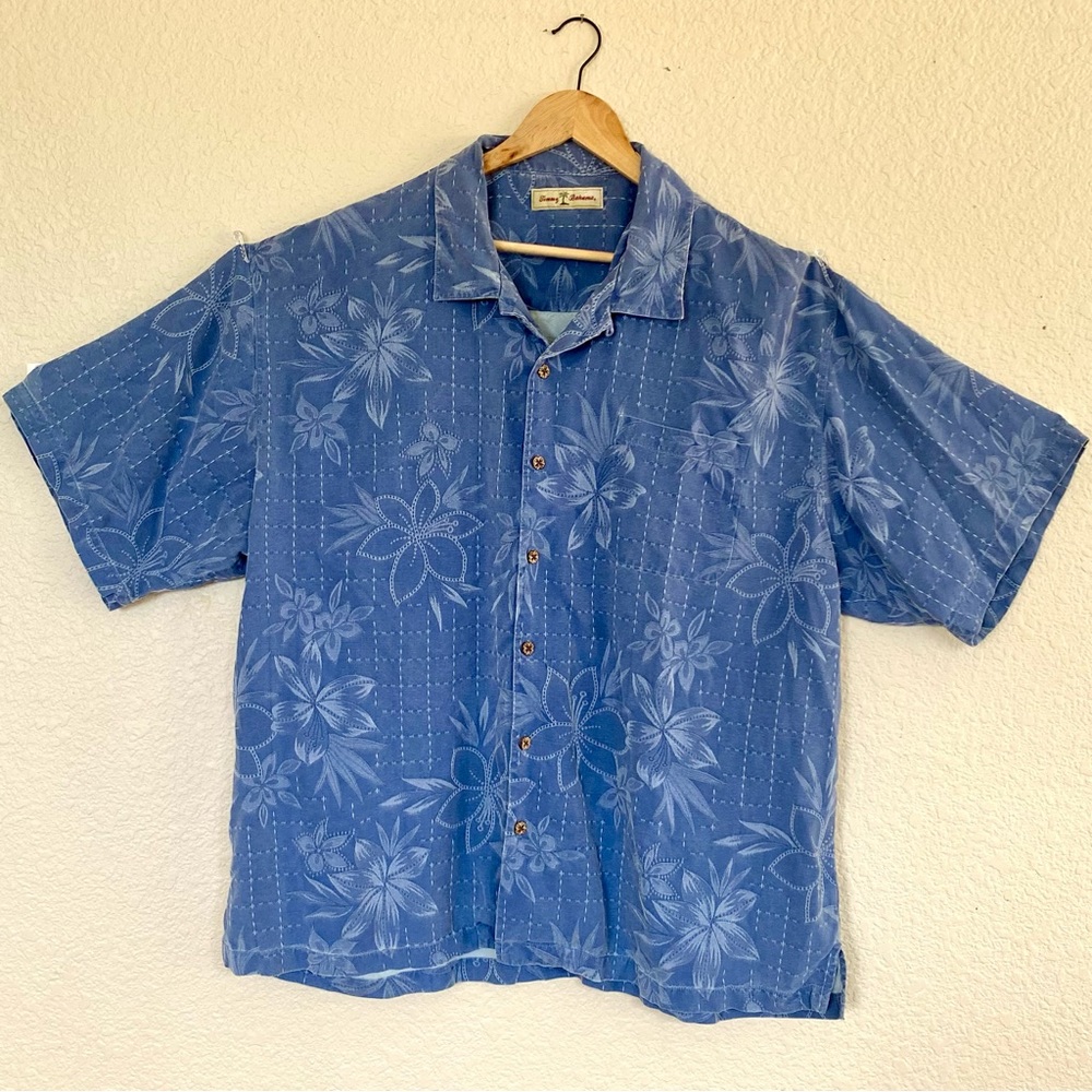 ❣️sold❣️TOMMY BAHAMA | Washable 100% Silk Hawaiian Blue Tropical Shirt (2XL XXL)